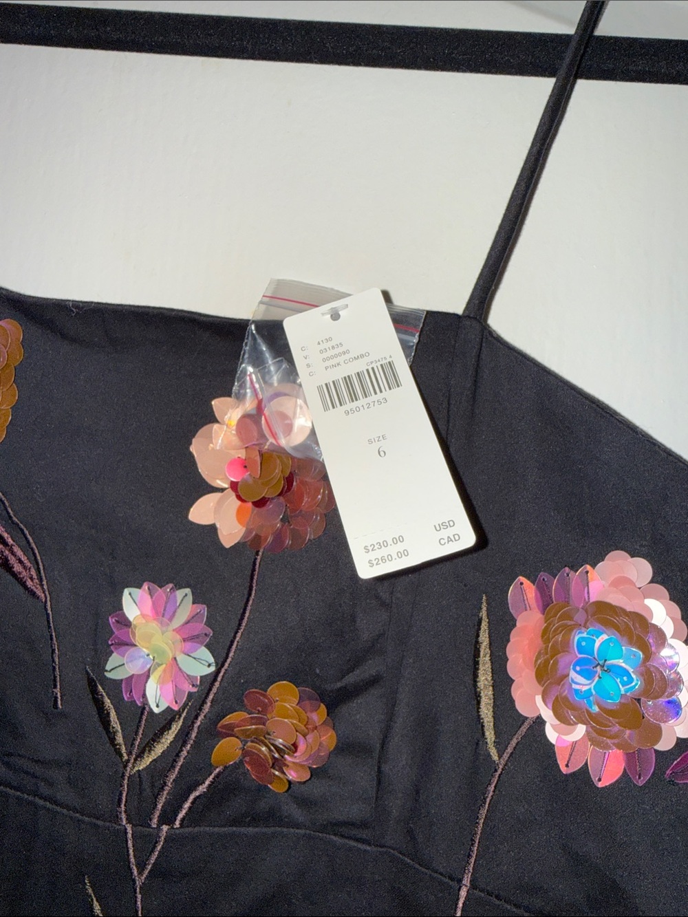 NWT Anthropologie Black Floral Embroidered Spaghetti Strap Dress - Picture 4 of 8